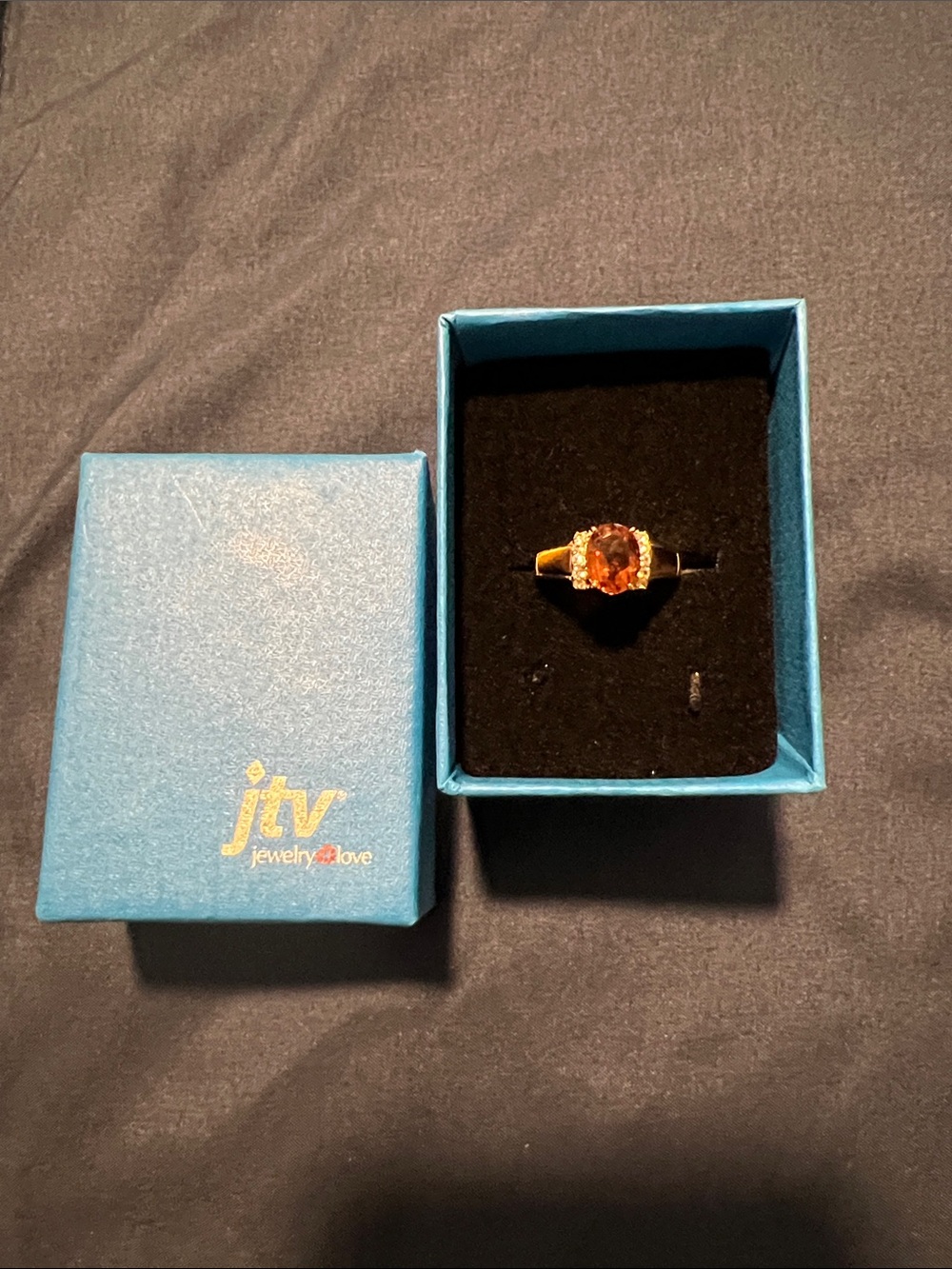 JTV Gold Ring with Orange-Citrine Center and Side Accents